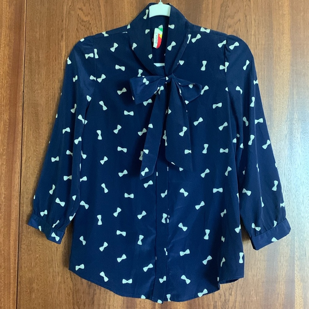 Fervour Vintage Blouse Navy Bows